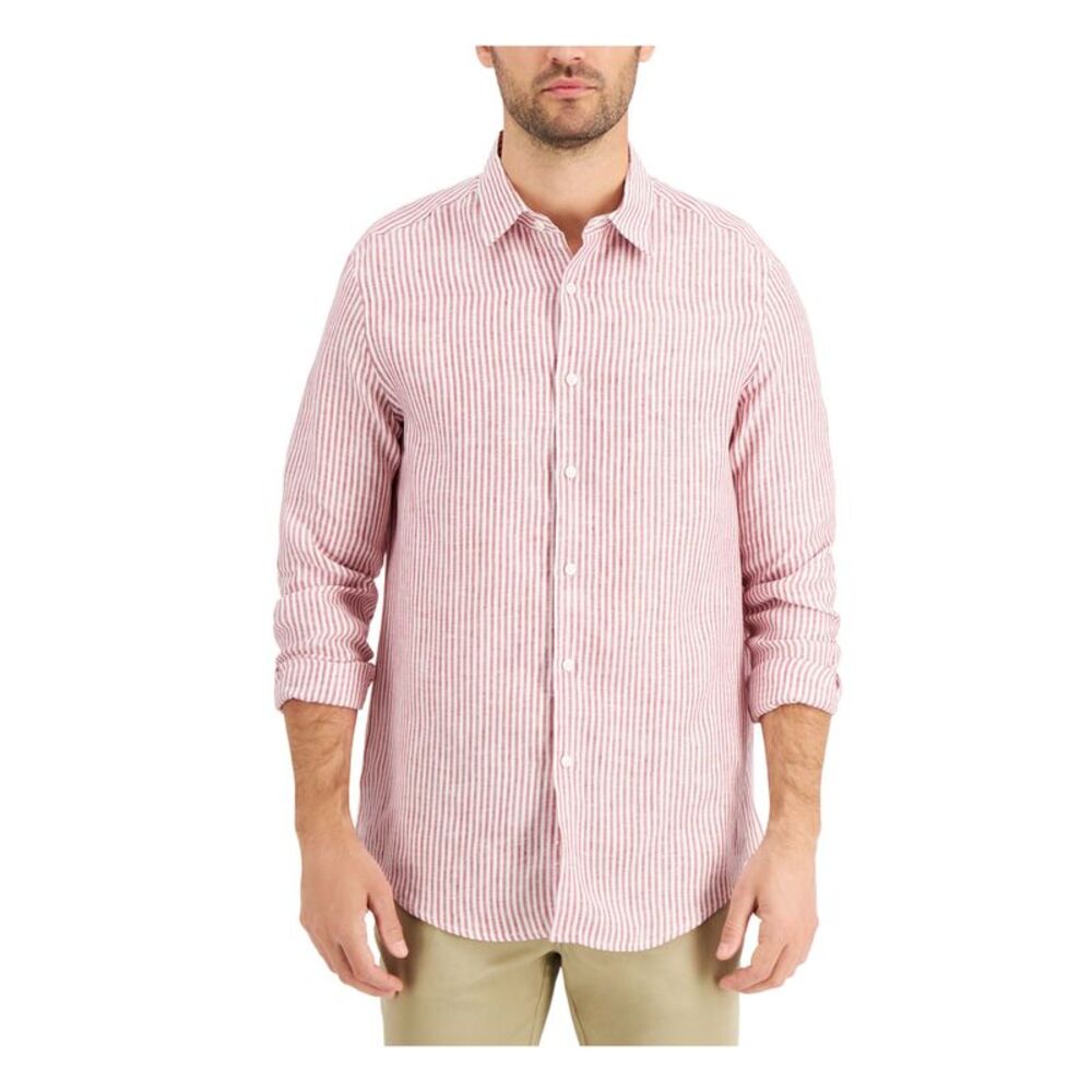 TASSO ELBA Mens Catalo Red Striped Spread Collar Classic Button Down Shirt XXL